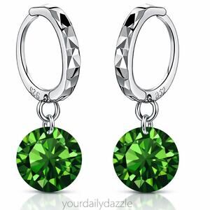 925 Sterling Silver Hoop Earrings Green Gemstone Dangle Jewelry